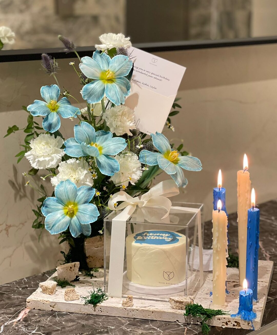 Blue Tulip Cake Arrangement