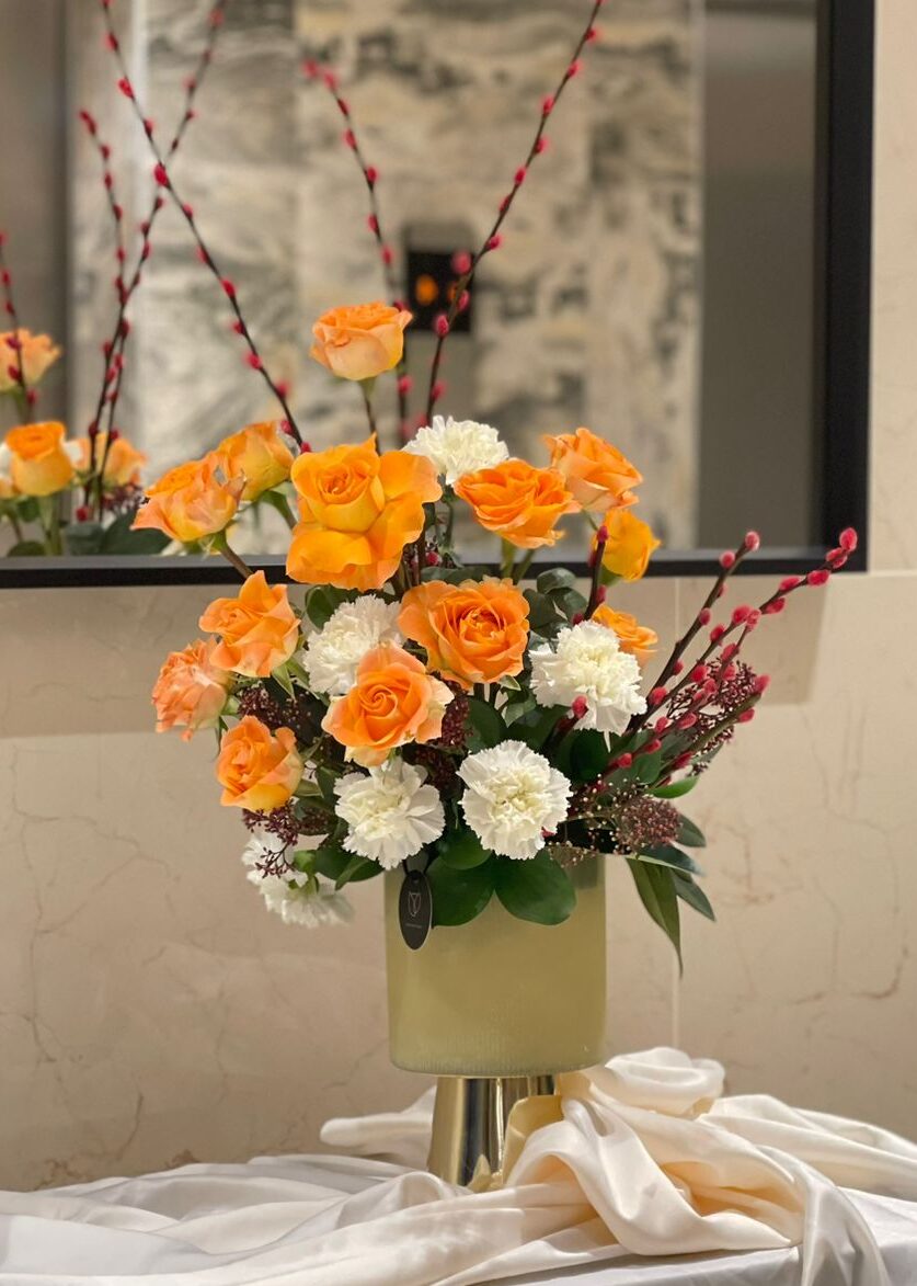 Orange Rose Vase Arrangement