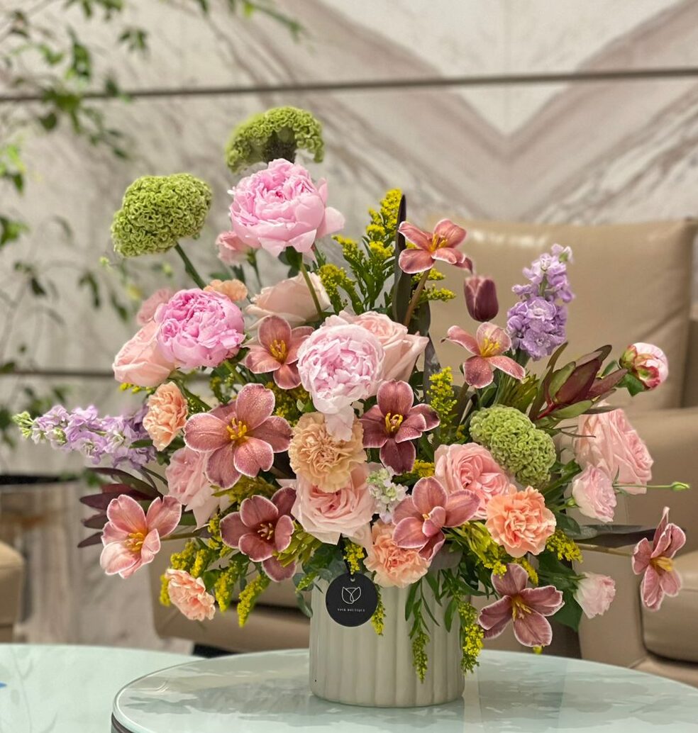 Peonies Pink with Brown Tulips