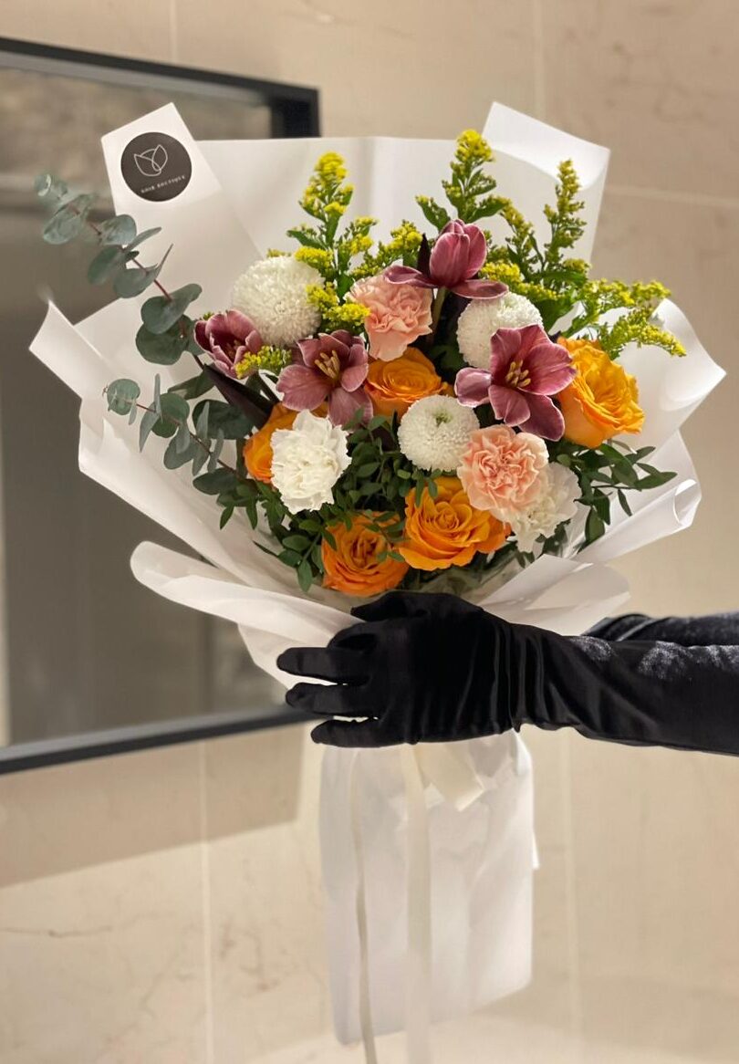 Rose Orange, Brown Tulips and Carnation