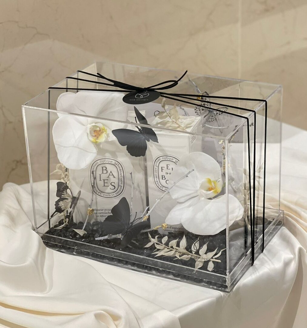White Flowers in Black Stone